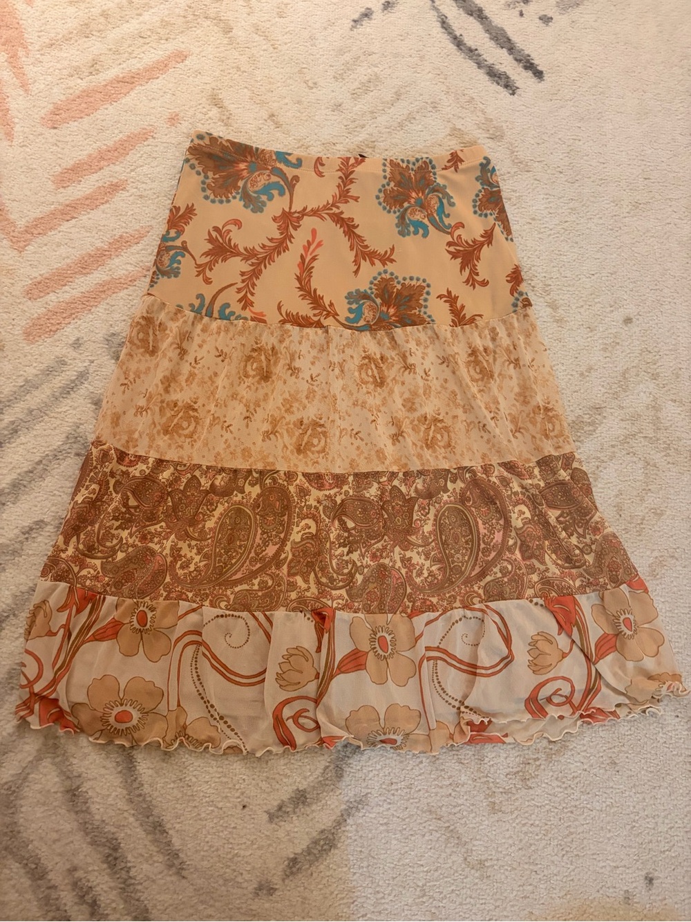 Express vintage y2k boho fairy floral tiered midi skirt small